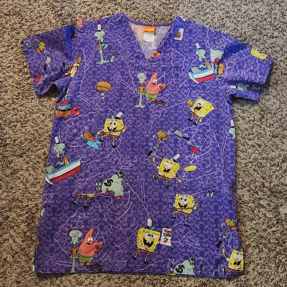 Vintage 2002 Spongebob SquarePants Scrub Womens Top Size Small S Nickelodeon